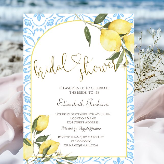 Convite Chic Watercolor Lemons Bridal Shower  (Criador carregado)