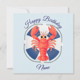 Convite Chic Watercolor Lobster & Lifebuoy Birthday