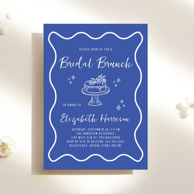 Convite Chic Wavy Frame French Blue Bridal Brunch Shower (Chic Wavy Frame French Blue Bridal Brunch Shower Invitation)