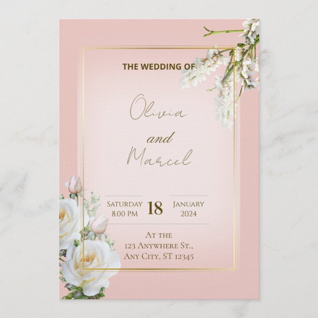 Convite Chic Wedding Invitation | Elegant Modern Ceremony  (Frente)