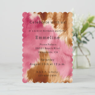 Convite Chic Western Pink Cream Dourado Cowgirl Cowhide