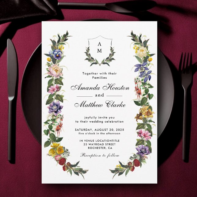 Convite Chic Whimsical Vintage Monograma Floral (Criador carregado)