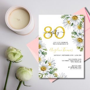 Convite Chic White Daisy Floral Greenery Aniversário