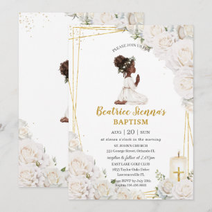 Convite Chic White Floral Baptism Christening Oradora Rapa