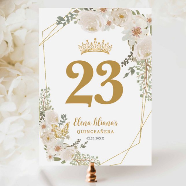 Convite Chic White Ivory Floral Quinceanera Table Number (Criador carregado)