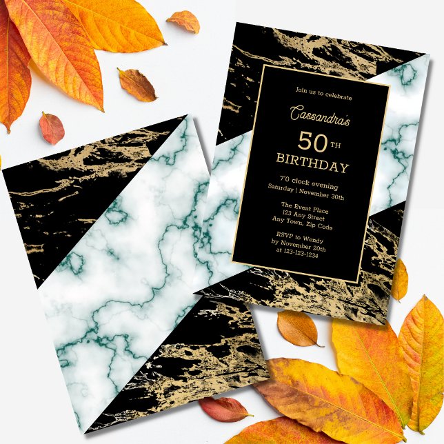 Convite Chic White Marble Gold Foil Paint Texture Birthday (Criador carregado)