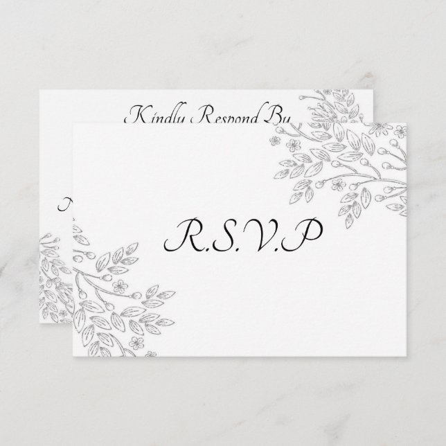Convite Chic White Silver Foil Floral RSVP Placa (Frente/Verso)