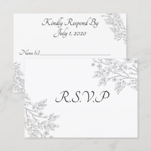 Convite Chic White Silver Foil Floral RSVP Placa
