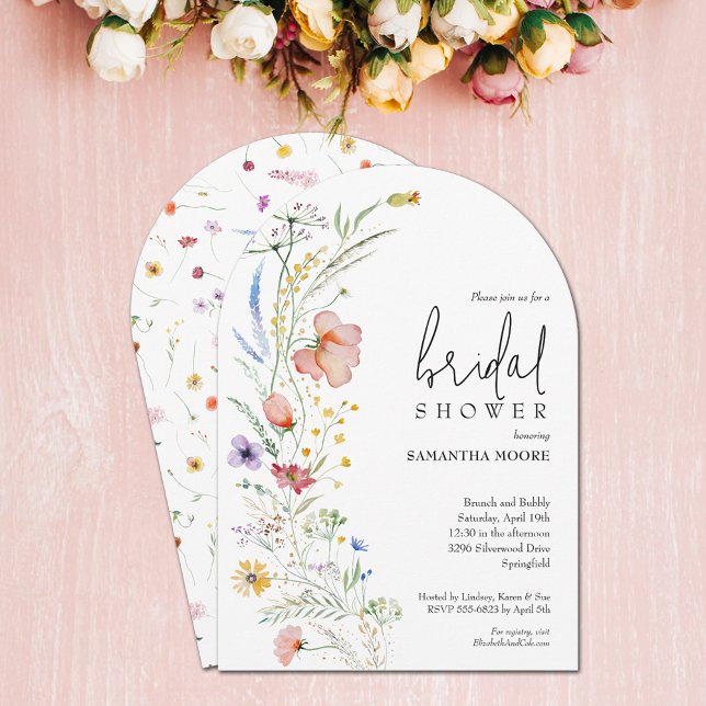 Convite Chic Wildflower Chá de panela Arch (Chic wildflower bridal shower arch top invitations - PRINTED and/or INSTANT DOWNLOAD)