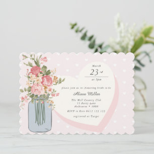Convite Chic Wildflower Mason Jar Blush Chá de panela
