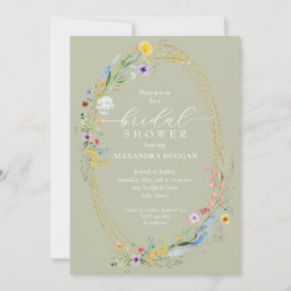 Convite Chic Wildflower Wreath Sage Chá de panela Verde