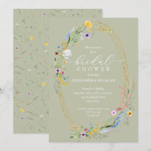 Convite Chic Wildflower Wreath Sage Chá de panela Verde