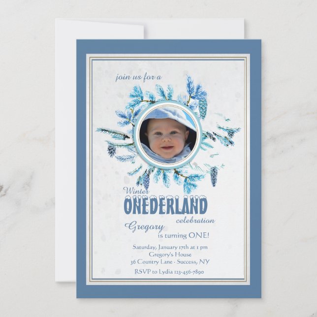 Convite Chic Winter Photo Invitation Blue (Frente)