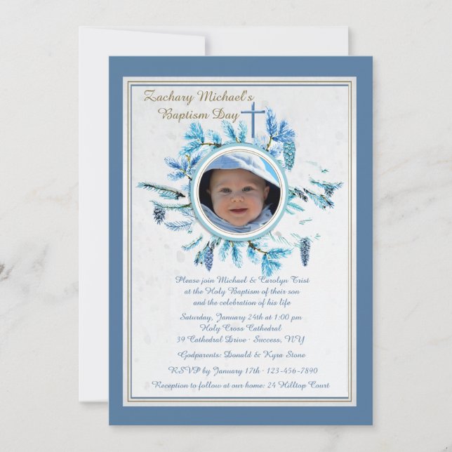 Convite Chic Winter Religerian Photo Invitation Blue (Frente)