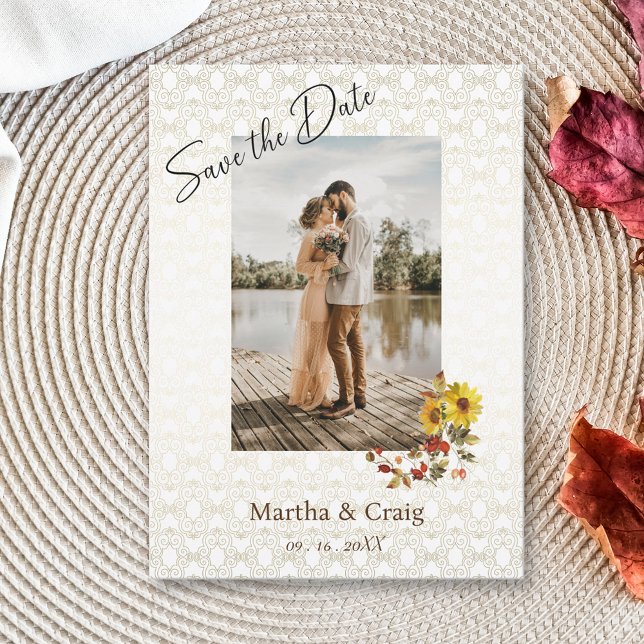 Convite Chic Yellow Sunflower Lace Foto Salvar Data (Criador carregado)