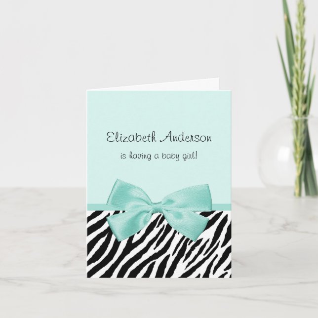Convite Chic Zebra Aqua Mint Ribbon Girl Baby Shower (Frente)