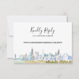 Convite Chicago City Skyline Watercolor Online RSVP Card
