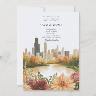 Convite Chicago Illinois Skyline Wedding Invitation
