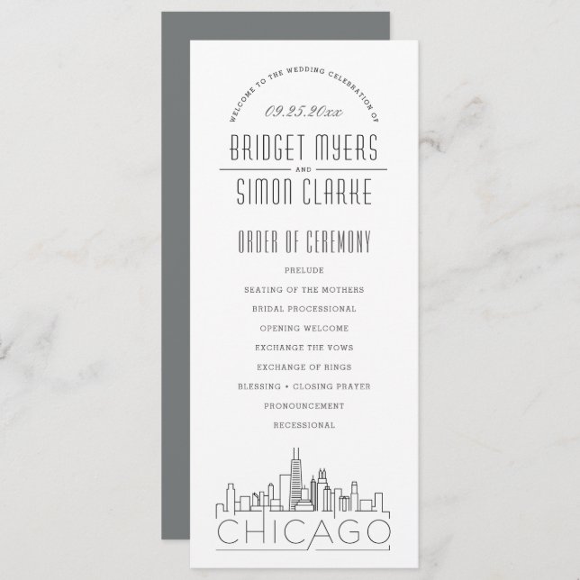 Convite Chicago | Programa de Casamento por Deco Moderno (Frente/Verso)