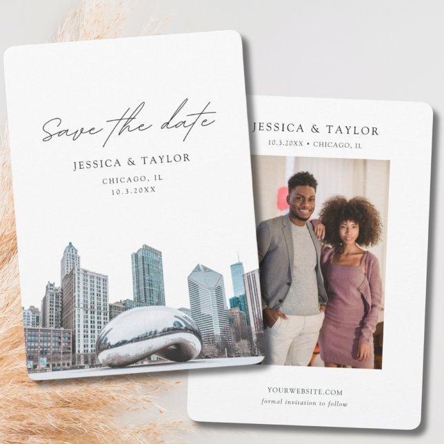 Convite Chicago Salve o Centro Chicago Casamento (Chicago Save the Date Downtown Chicago Wedding Invitation)