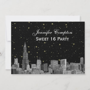 Convite Chicago Skyline Etch Estrela DIY BG SQ Doce 16 H