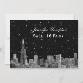 Convite Chicago Skyline Etch Starry DIY BG SQ Sweet 16 H