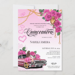 Convite Chicana Lowrider Chola Quinceanera Rosa