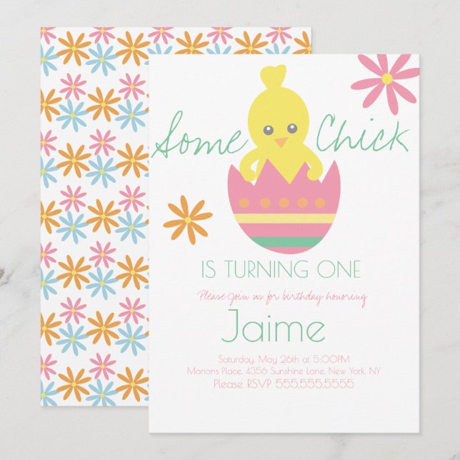 Convite Chick Easter Turning One Birthday (Frente/Verso)