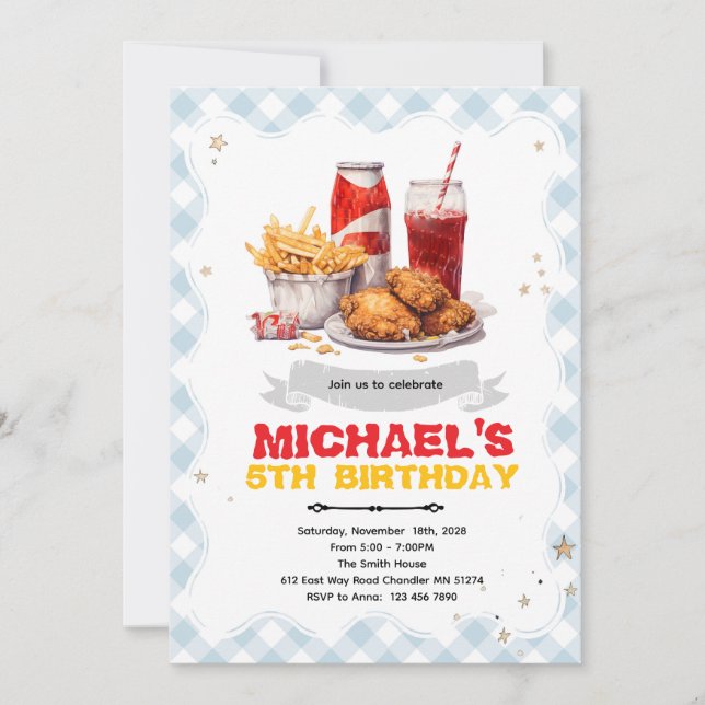 Convite Chicken Fry birthday Invitation (Frente)
