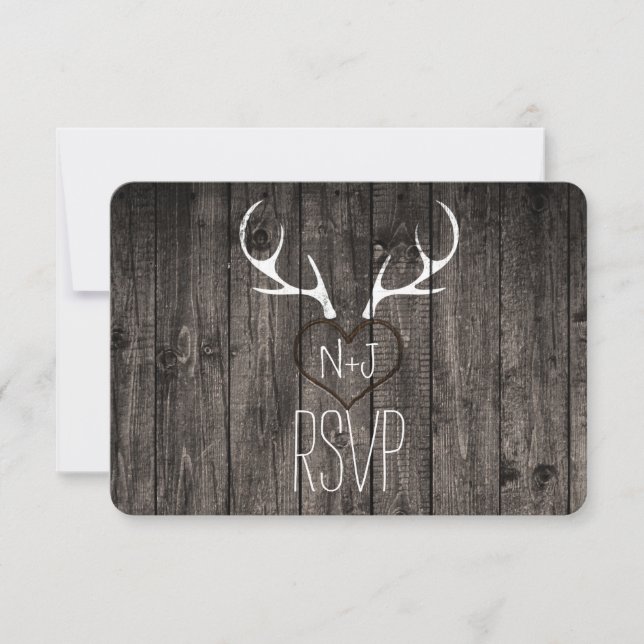 Convite Chifre de Veado Rústico e RSVP de Casamento com Co (Frente)