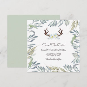 Convite Chifre de veado & Save the Date com folhagens, Azu