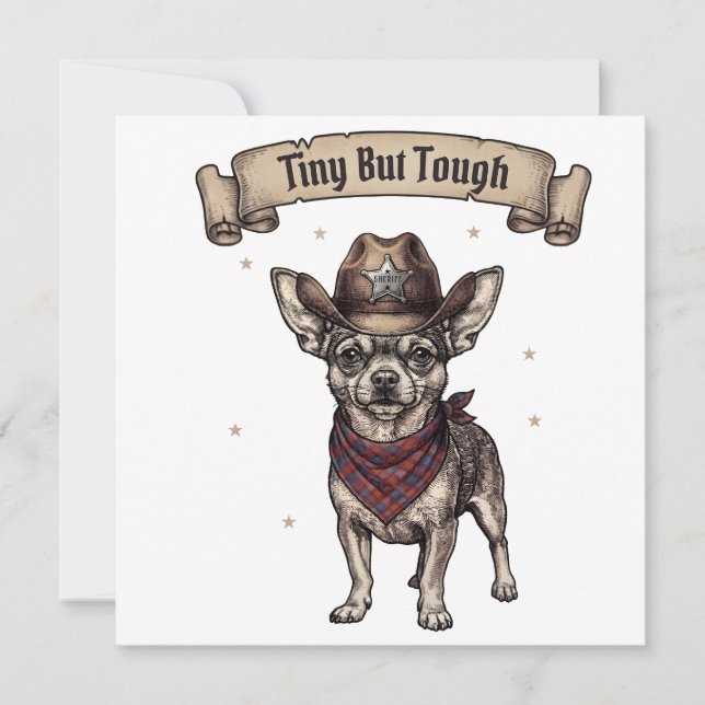 Convite chihuahua, minúsculo mas resistente, cão vaqueiro, (Frente)