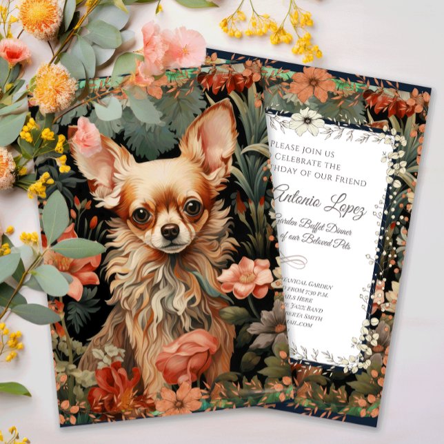Convite Chihuahua Vintage Floral Tapeçaria (Criador carregado)