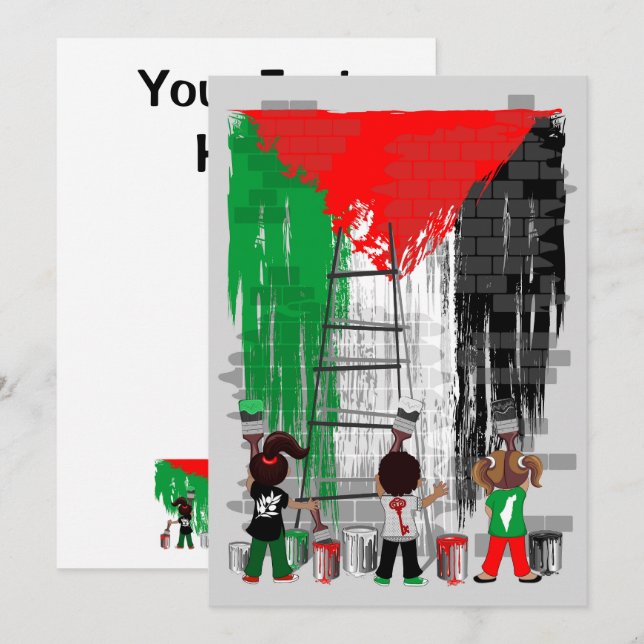 Convite Children of Gaza Painting Palestine Flag  (Frente/Verso)