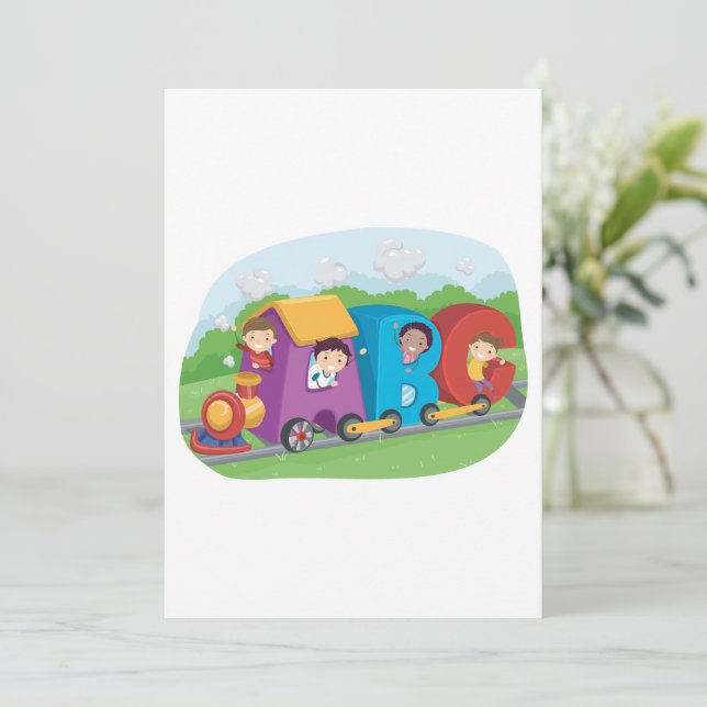 Convite Children On An Alphabet Train (Em pé/Frente)