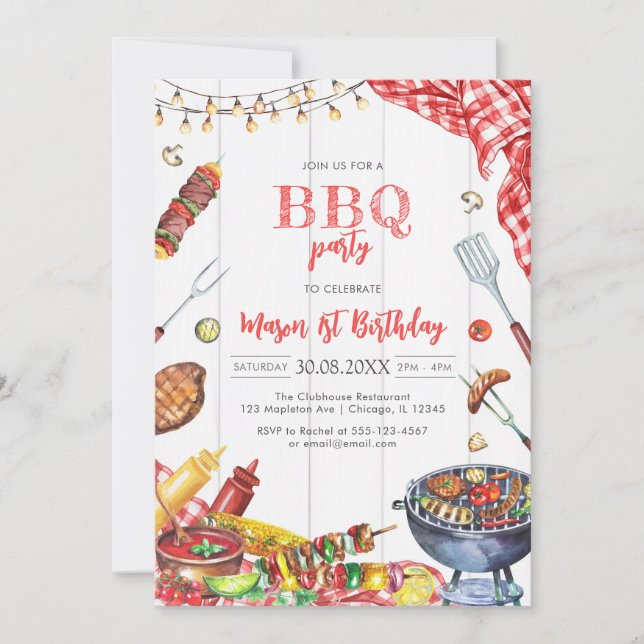 Convite Children's BBQ Birthday Invitation (Frente)