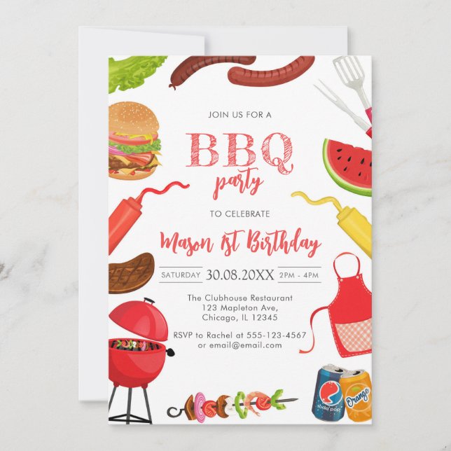 Convite Children's BBQ Birthday Invitation (Frente)