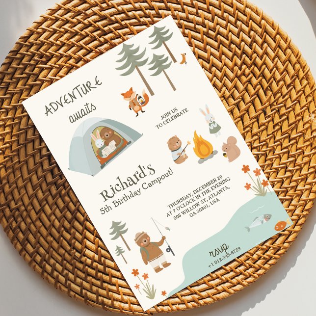 Convite Children's birthday Invitation in camping vibes  (Criador carregado)