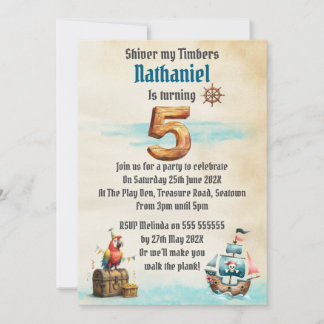 Convite Childrens Pirate Themed Birthday Party Invitation