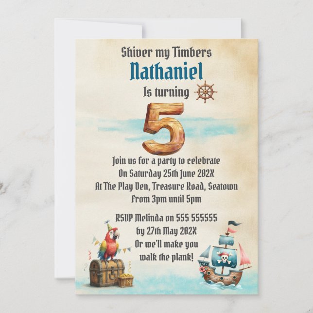 Convite Childrens Pirate Themed Birthday Party Invitation (Frente)