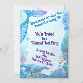 Convite Child's Mermaid Birthday Double Sided Invitation