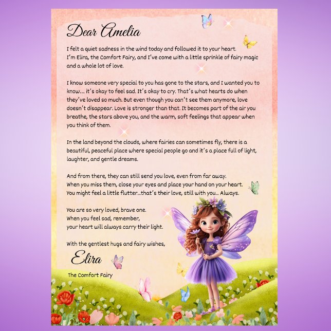 Convite Childs Personalizado Letra Fada para Luto (Personalized Fairy Letter for Grief, Comfort After Loss, Child Sympathy Gift, Fairy Bereavement Note)