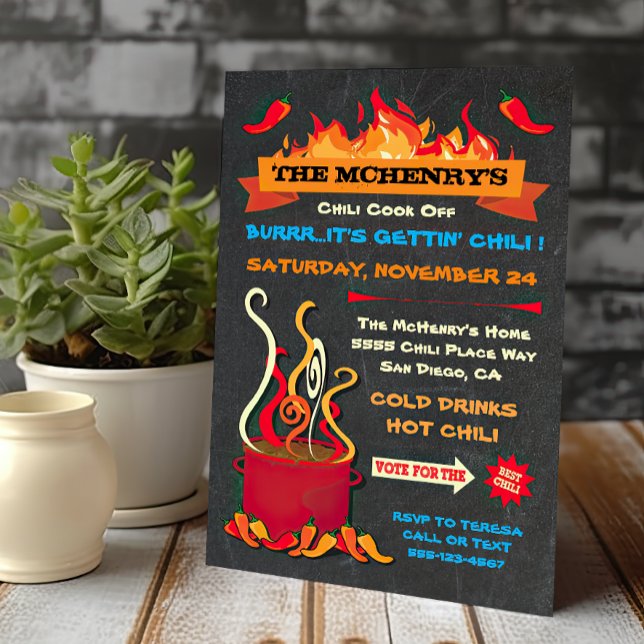 Convite CHILI COOK OFF Chalkboard Party Poster (Criador carregado)