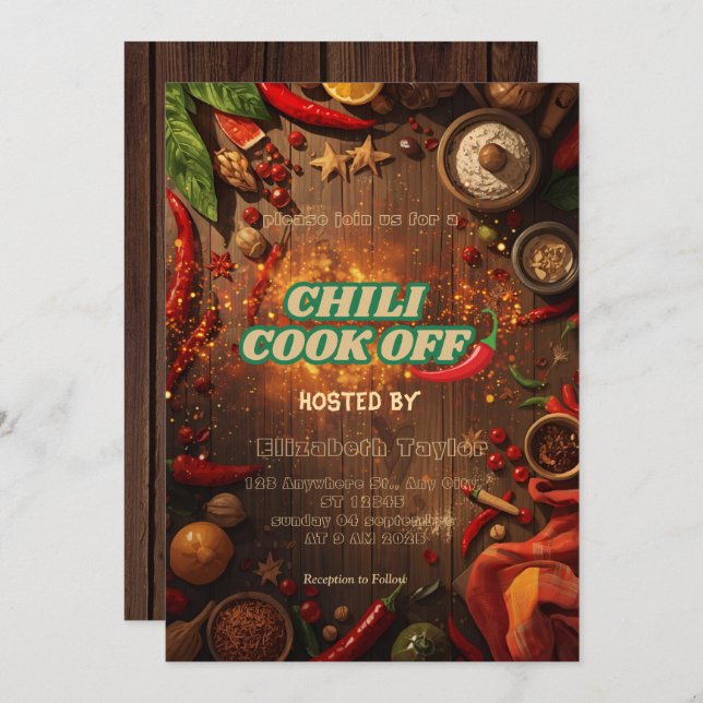 Convite Chili Cook Off Party Invitation (Frente/Verso)