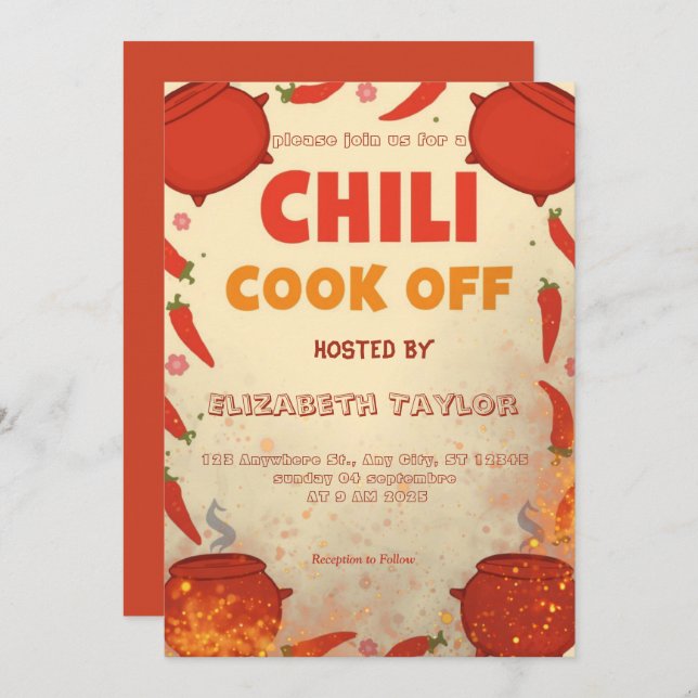 Convite Chili Cook Off Party Invitation (Frente/Verso)