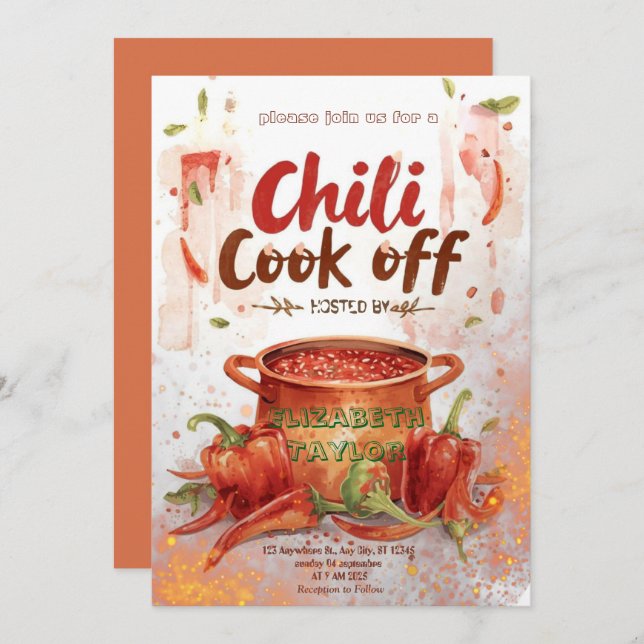 Convite Chili Cook Off Party Invitation (Frente/Verso)
