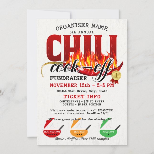 Convite Chili Cookoff Cook Off Fundraiser Partido Comunitá (Frente)