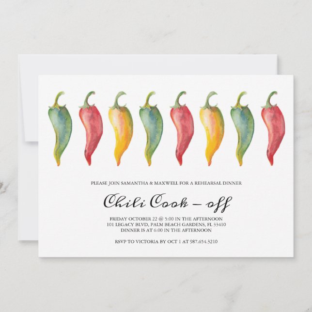 Convite Chili Pepper Wedding Rehearsal Dinner Invite (Frente)