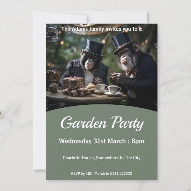 Convite Chimpanzés Tea Party (Frente)