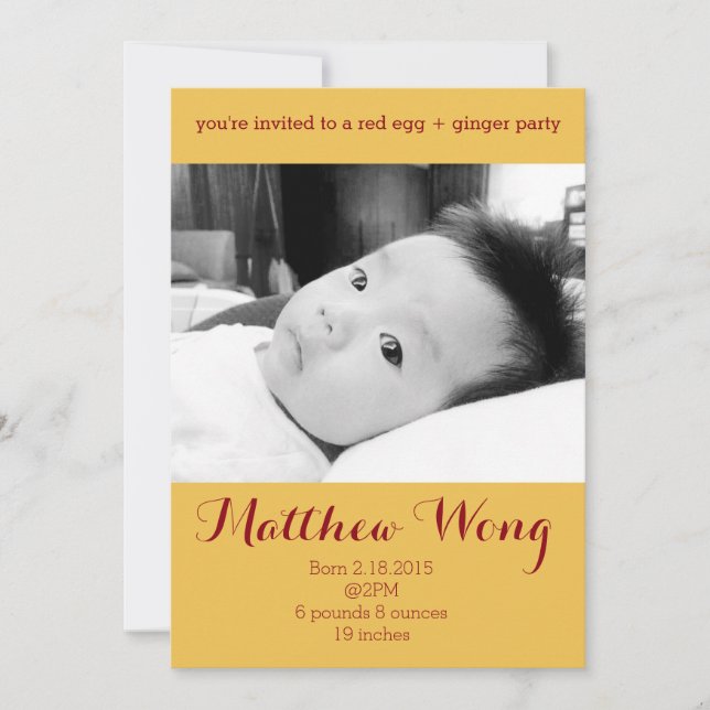 Convite Chinês de 100 dias de idade, Festa Vermelha de Ovo (Frente)